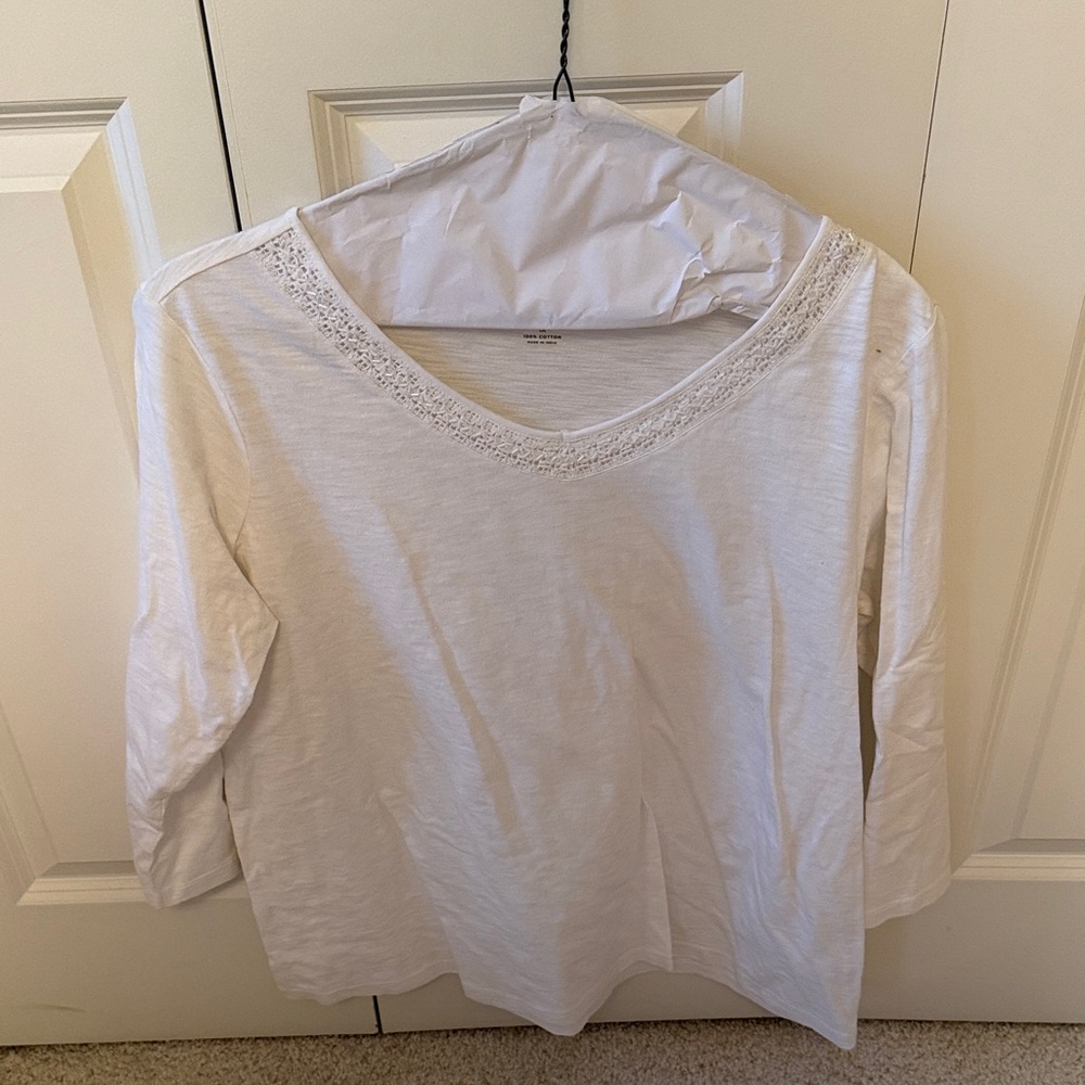 Talbots White Long Sleeve Top with Lace Detail